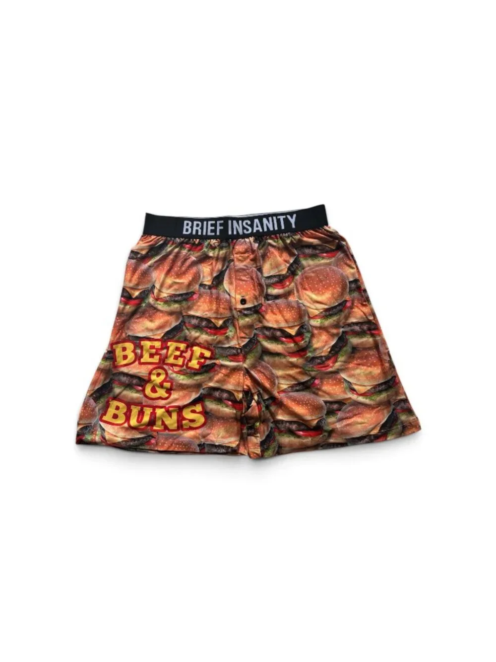 Brief Insanity Mens Burgers Beef & Buns Funny Novelty Underwear Boxer Shorts S